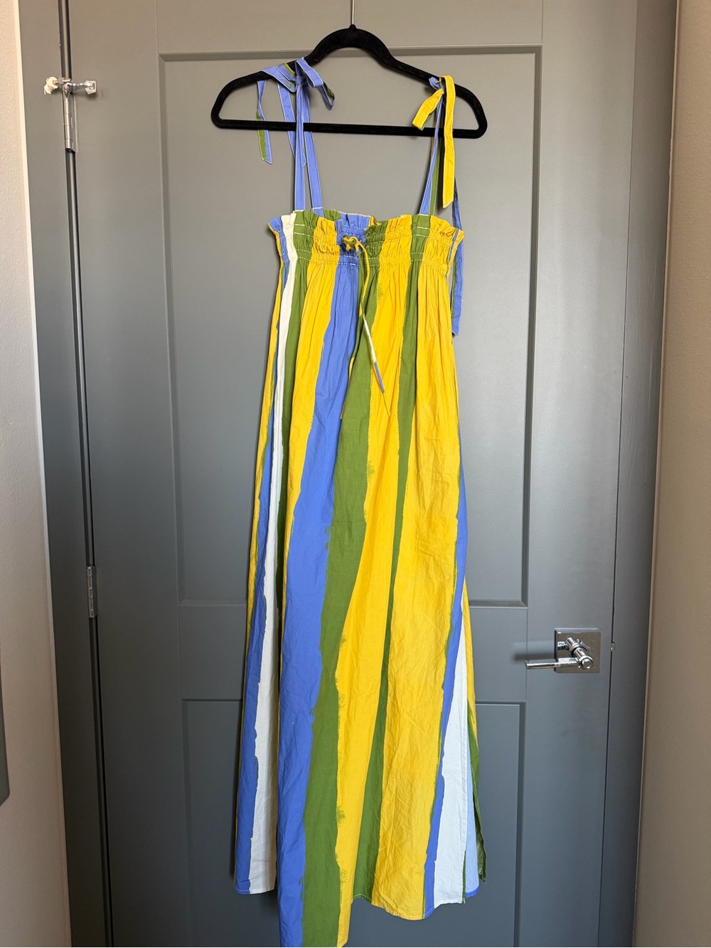Topshop Yellow, Blue & Green Striped Tie-Shoulder Maxi Dress